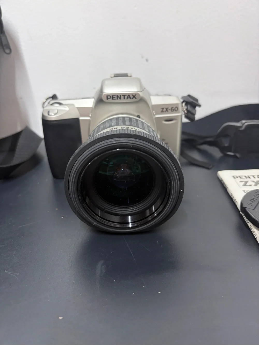 Vintage PENTAX ZX-60 35mm SLR Film Camera 28-90 mm w/ Zoom Lens, Cover, & Case